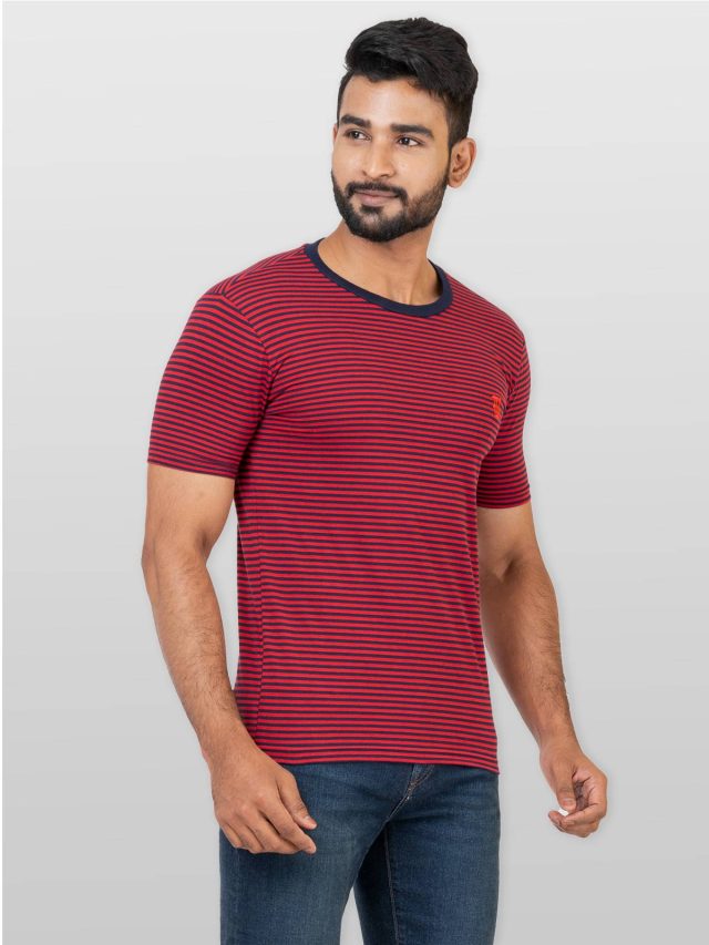red-color-strip-tshirt